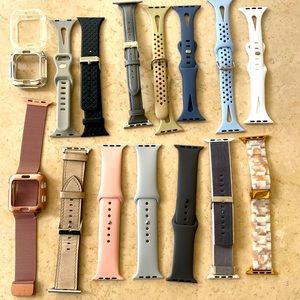 Apple Watch bands (14)for 42mm 44mm 45mm.Various colors/materials. 3 face covers
